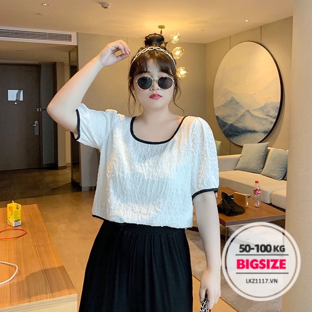 Áo sơ mi voan Bigsize Áo kiểu nữ form rộng tay ngắn cổ u mùa hè Phong cách Hàn Quốc Thời Trang sang chảnh cá tính xinh đẹp quảng châu cao cấp