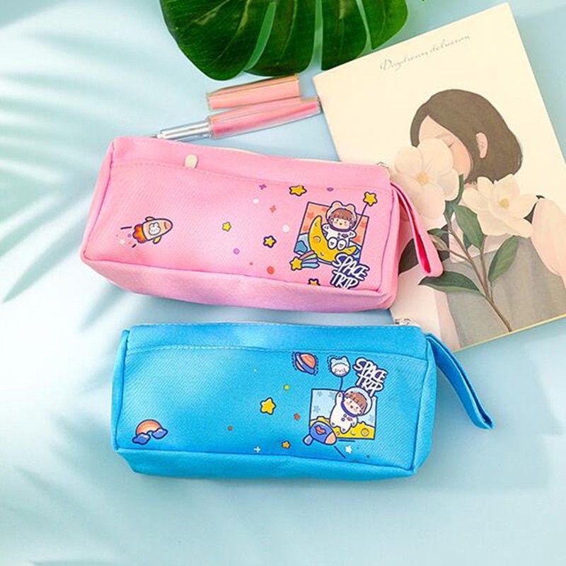 Túi bút, bóp viết phi hành gia vải canvas 2 ngăn rộng tiện lợi