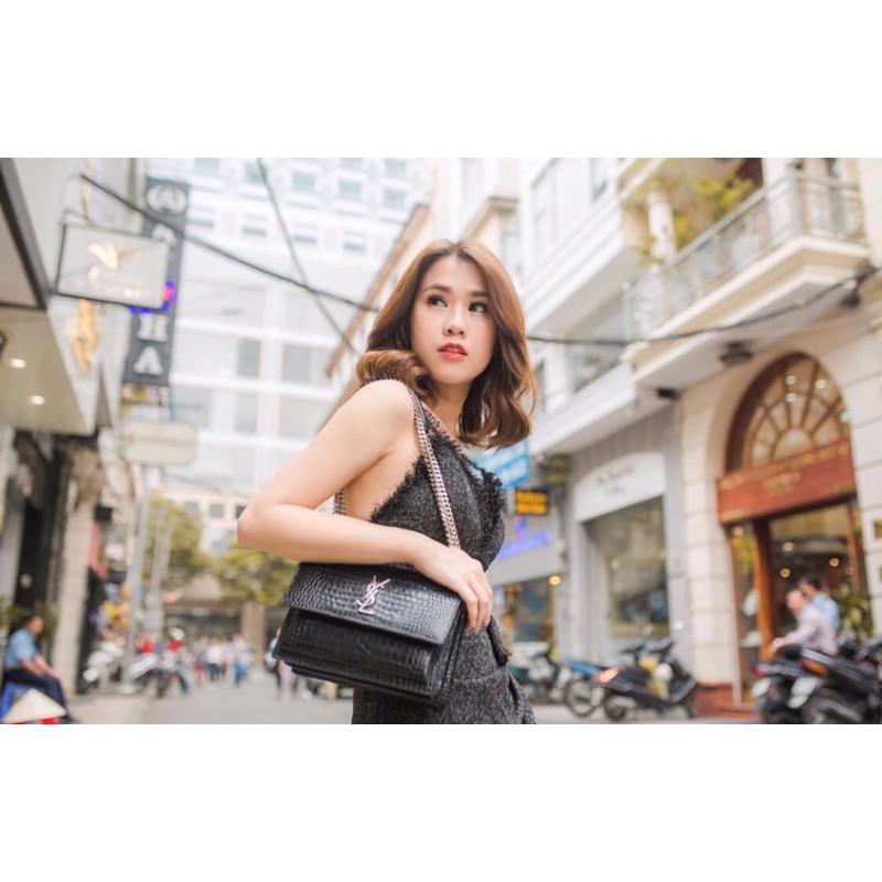 Túi đeo chéo đeo vai flapbag spsl fullbox da thật dập vân cá sấu bóng hàng cao cấp