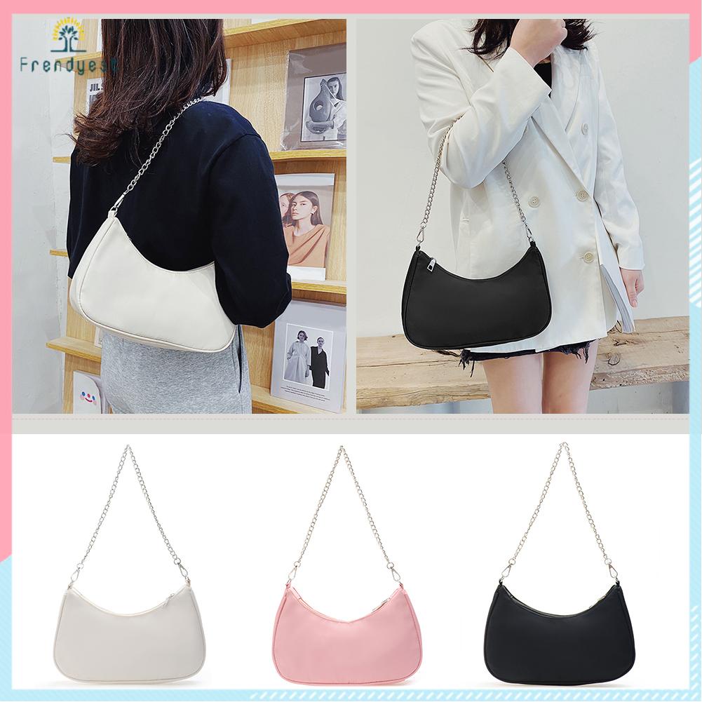 Túi xách đeo vai dưới cánh tay màu trơn có tay cầm bằng nylon màu trơn giản dị cho nữ
