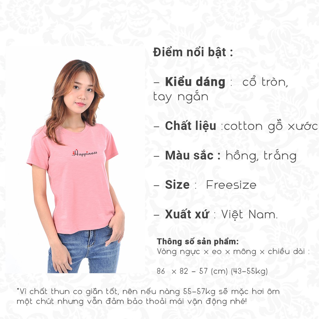 Áo thun phông nữ thời trang Eden tay ngắn cổ tròn thêu chữ thoáng mát thấm hút tốt freesize - AT098