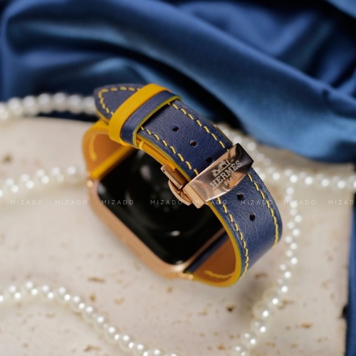Dây da thủ công Swift Xanh Navy Mix Vàng dành cho Apple Watch, đồng hồ thông minh, đồng hồ cơ MIZADO
