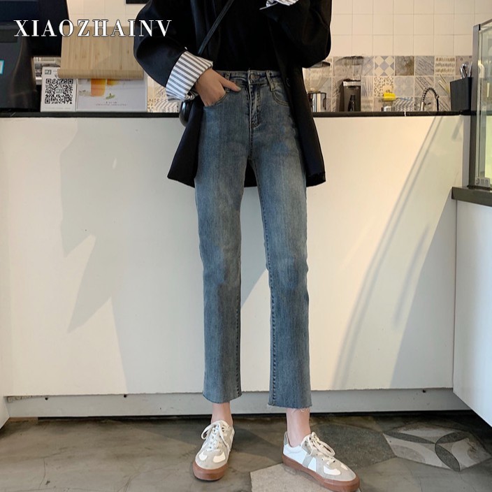 Xiaozhainv Quần jeans thời trang nữ ống rộng lưng cao phong cách Hàn Quốc | BigBuy360 - bigbuy360.vn