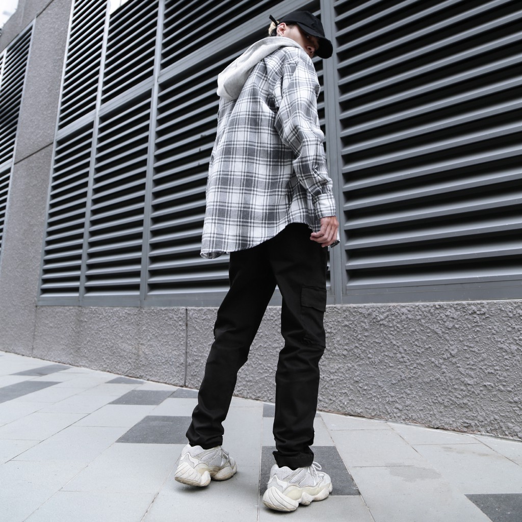 Áo Sơ Mi Hooded Flannel Jacket Màu Xám