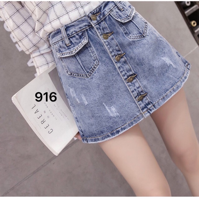 [ Mã FAMAYWA giảm 10K đơn 50K] Chân Váy Jeans Chữ A Phối Nút Thời Trang OHS916