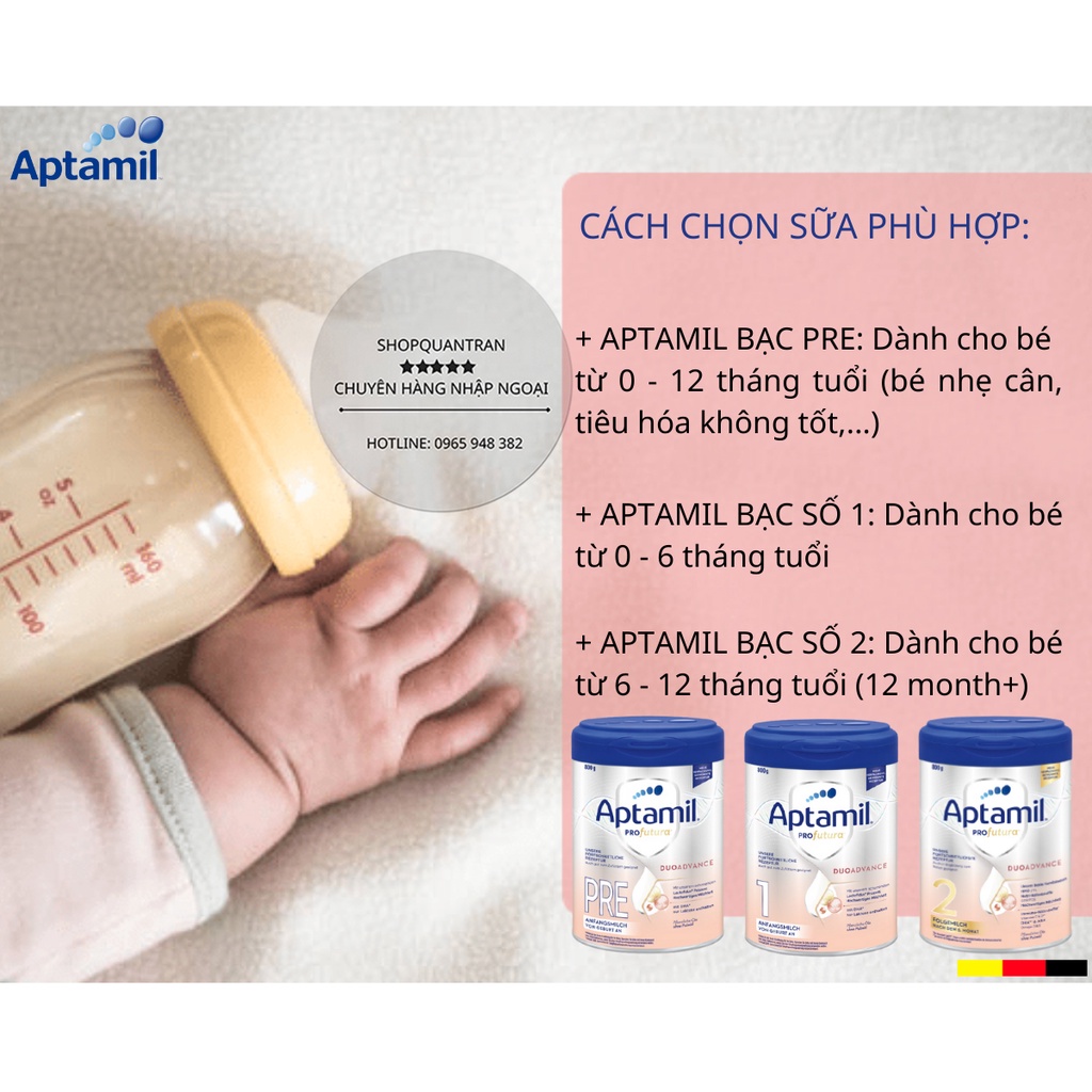 Sữa Aptamil Đức Bạc Pre,1,2 (Date 2024 Mẫu Mới) 800G Chính Hãng Giá Tốt