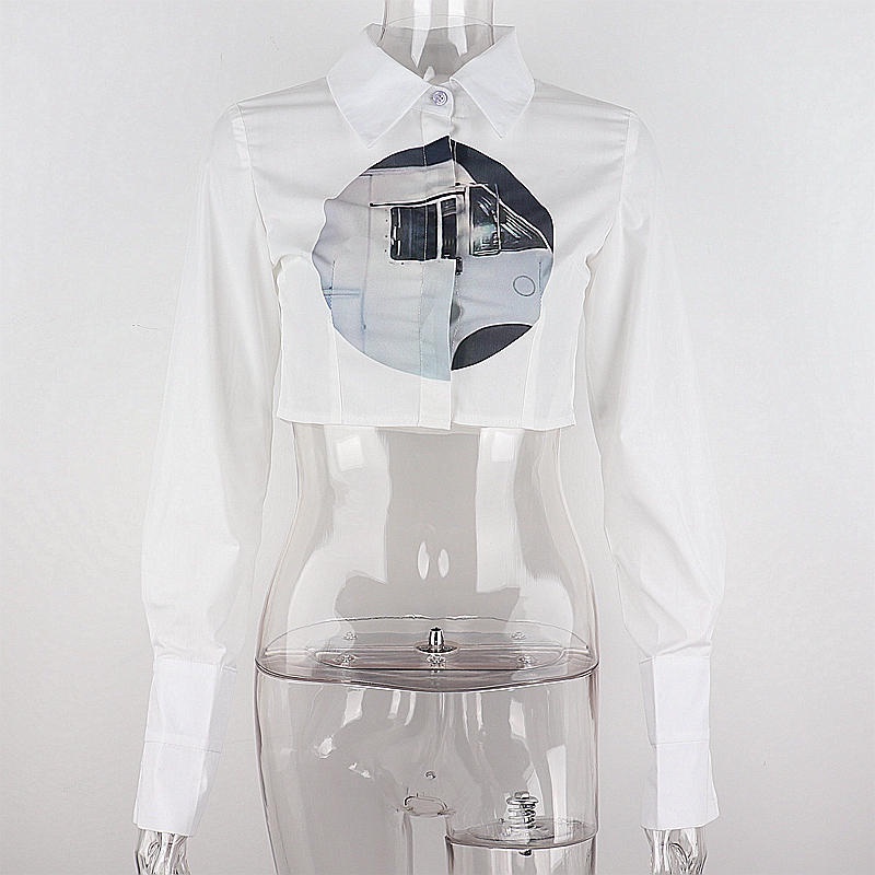 Áo Sơ Mi Tay Dài Cổ Bẻ In Họa Tiết Nghệ Thuật Thời Trang Cho Nữ