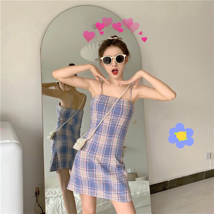 IELGY    Đầm Họa Tiết Kẻ Sọc Phong Cách Retro Pháp