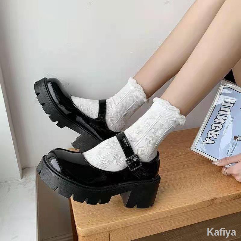 Giày Mary Jane đế dày màu trắng đế tròn nữ 2021 mùa xuân retro & giày da cao gót jk Nhật Bản kiểu Anh