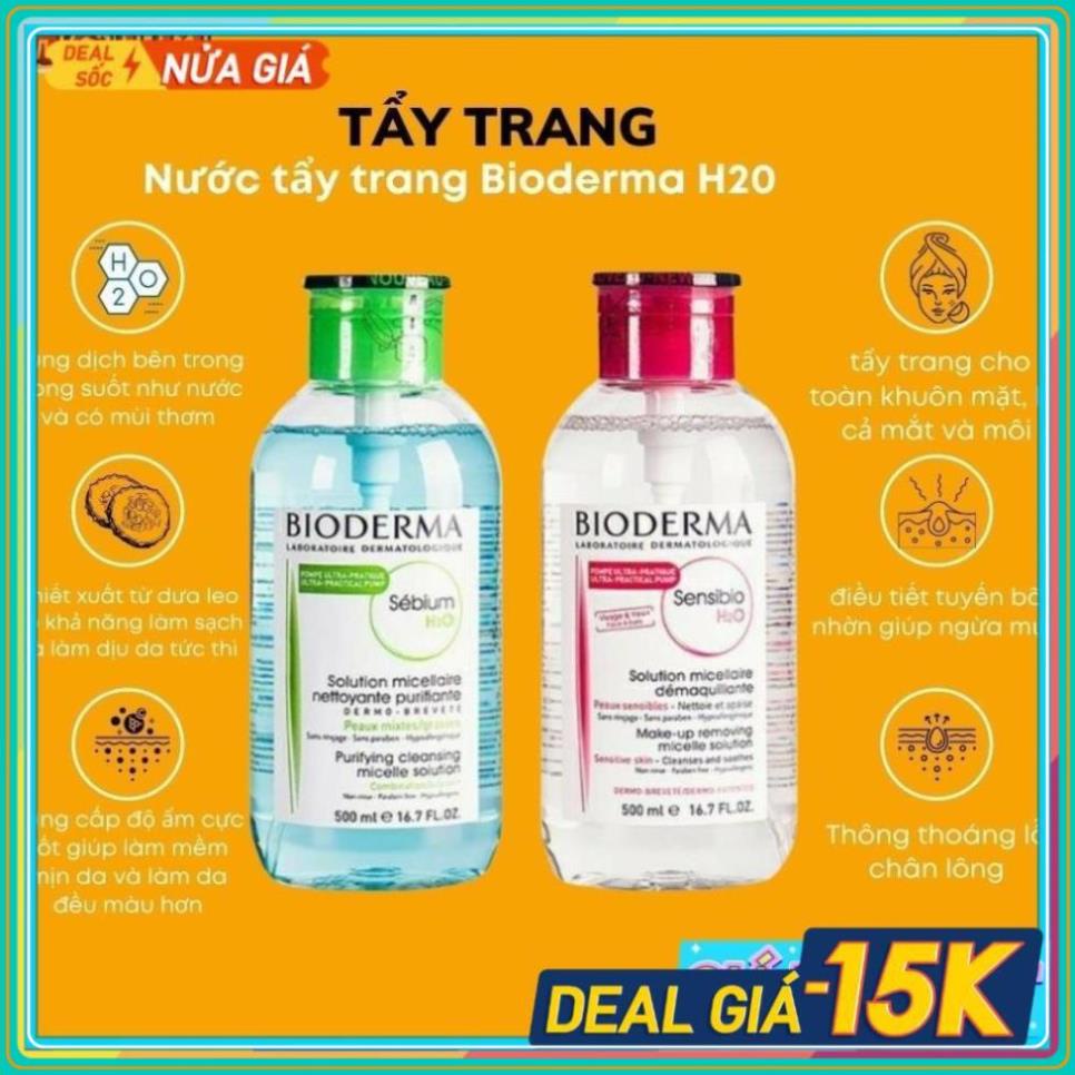 Nước tẩy trang bioderma 500ml dành cho da dầu, da mụn, da nhạy cảm.