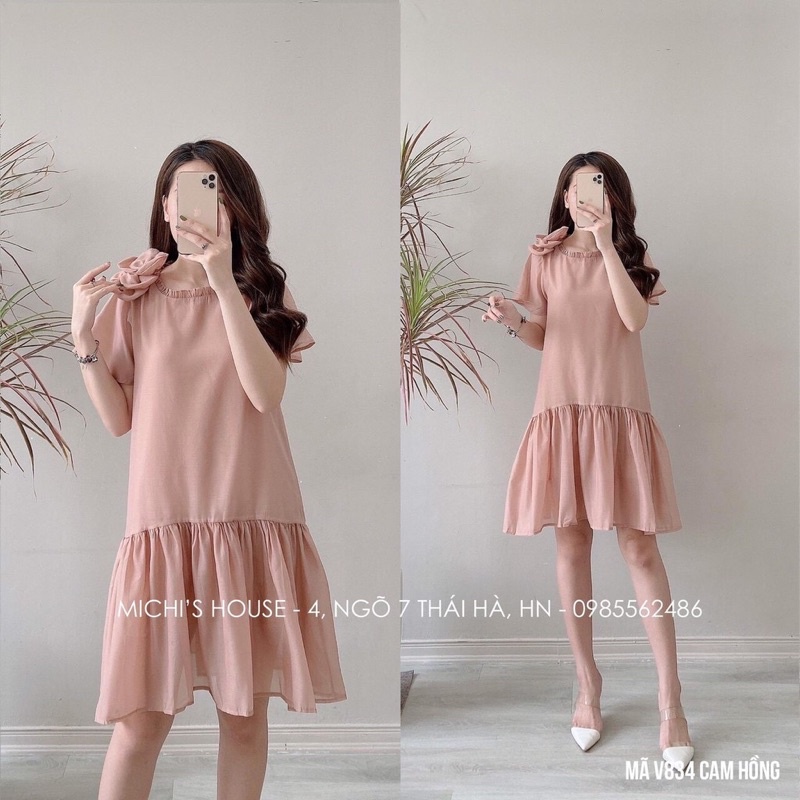 xả Váy bầu thiết kế dáng dài phối nơ vai sang chảnh