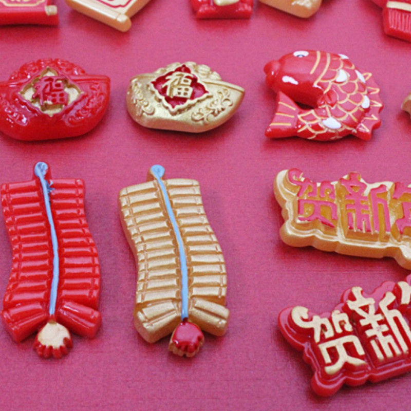 Set 10 Nam Châm Hít Tủ Lạnh Trang Trí Năm Mới Phong Cách Trung Hoa