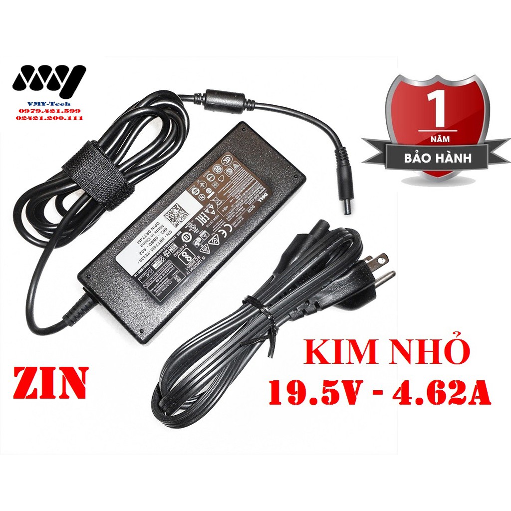 Sạc Laptop Dell 19.5V 4.62A ZIN chân kim nhỏ 4.5 *3.0mm - Adapter kèm dây nguồn - new 100%