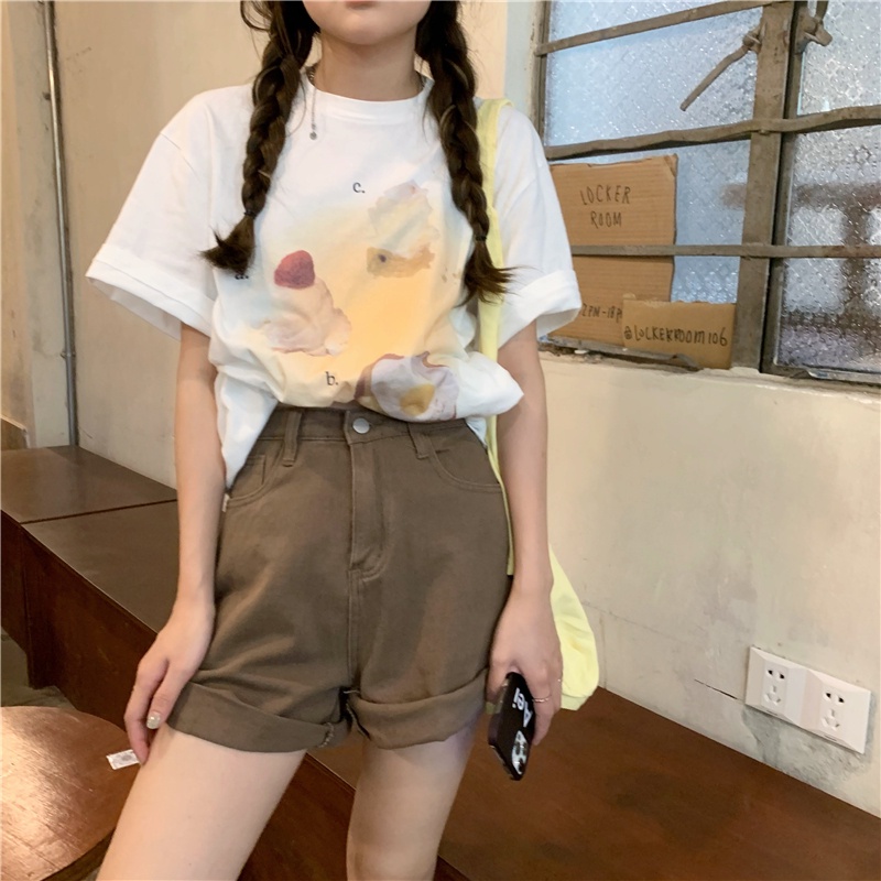 HUANG YOYO Quần Short jeans Lưng Cao Ống Rộng Thời Trang Cho Nữ