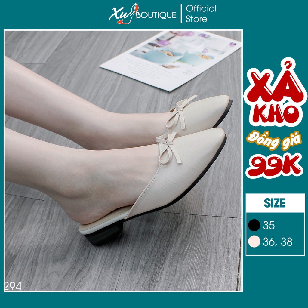 Giày Cao Gót, Sục Nữ H.TU Mũi Nhọn Phối Nơ Nhỏ Xinh Gót Vuông Cao 3CM - Chất Da Mờ Bao Đẹp CG293/94