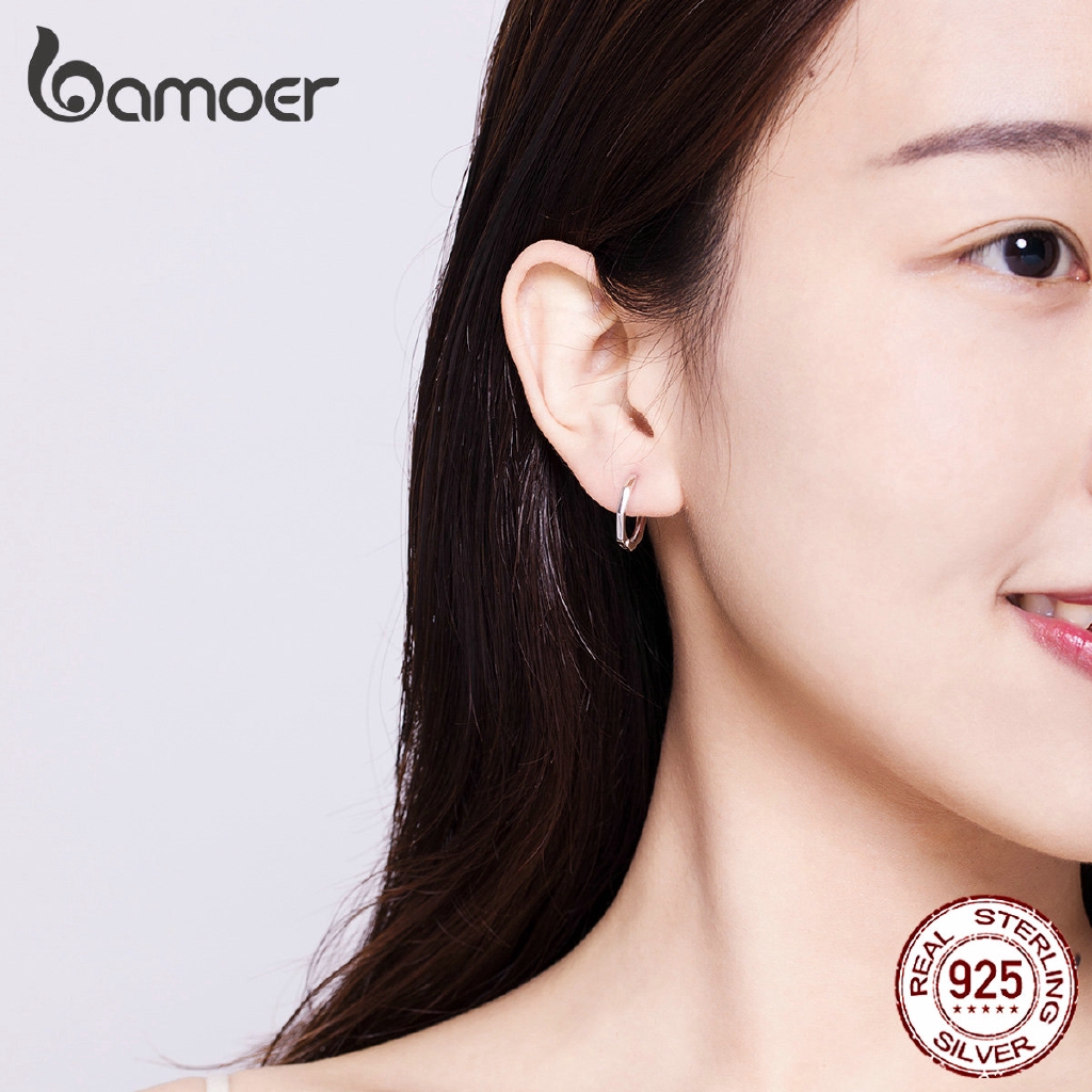 Khuyên tai Bamoer dạng tròn Bạc 925 đơn giản cho nữ