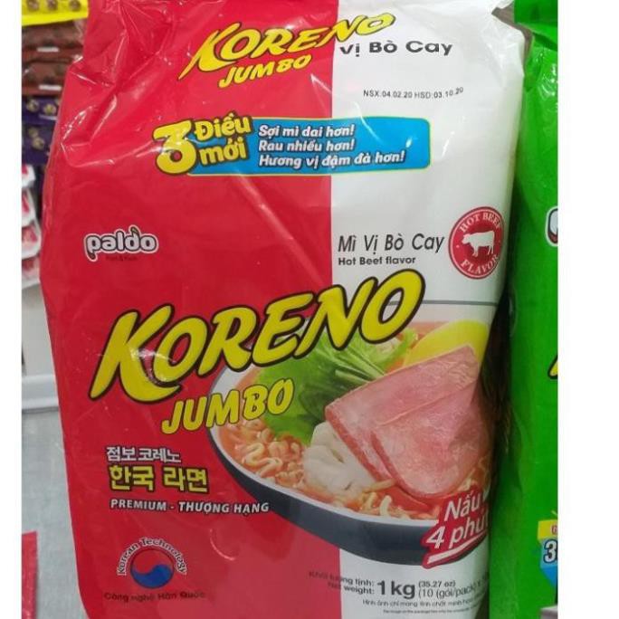 MÌ KORENO JUMBO HÀN QUỐC 1KG GÀ - TÔM - BÒ CAY - KIM CHI