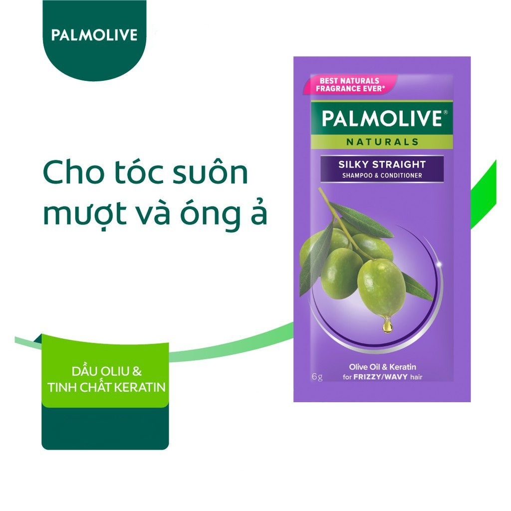 Dầu gội có dầu xả Palmolive Naturals Silky Straight suôn mượt & óng ả màu tím 6 g