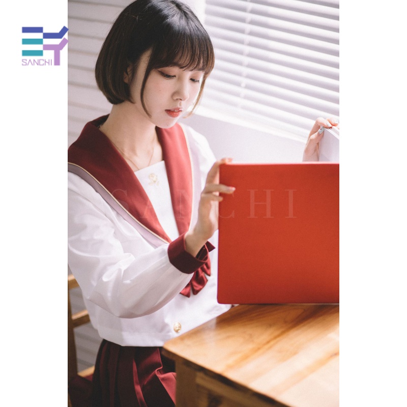 Sanchi Rose Poetry jk Bộ Đồng Phục Thủy Thủ Mặt Trăng Váy Xếp Ly Màu Đỏ Đậm Phong Cách Preppy Nhật Bản Chính Hãng Cho Nữ Sinh Trung Niên