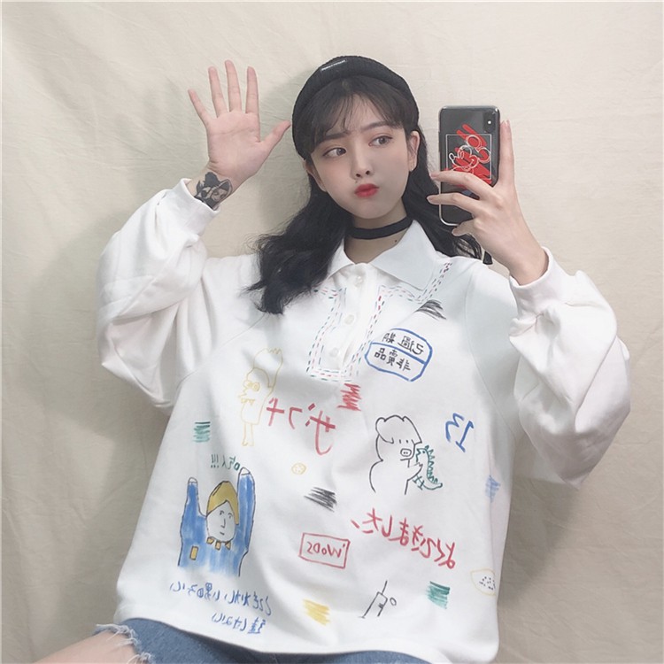 Áo polo dài tay họa tiết đáng yêu