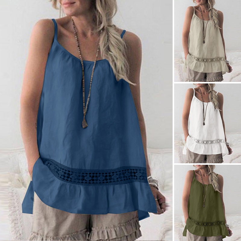 Zanzea Áo Nữ Không Tay Phối Ren Phong Cách Châu Âu Thời Trang