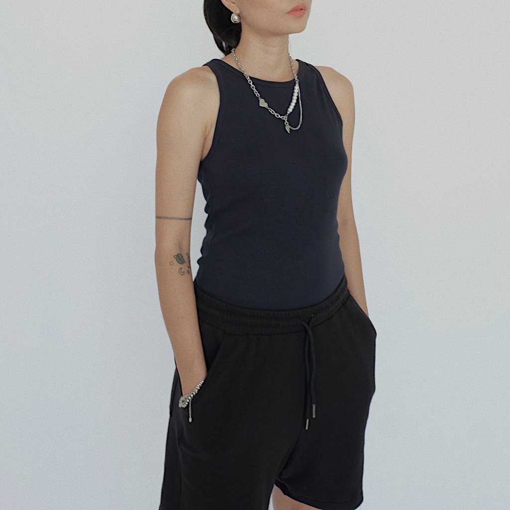 HASMILED - Áo thun không tay basic màu ĐEN