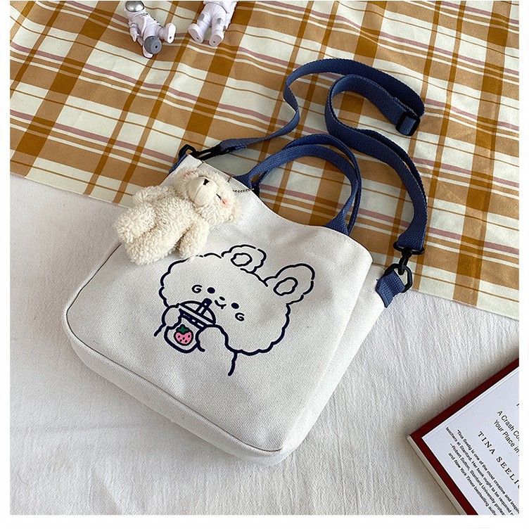 Túi tote đeo chéo vải bố canvas gấu thỏ cute Teen Store TS875