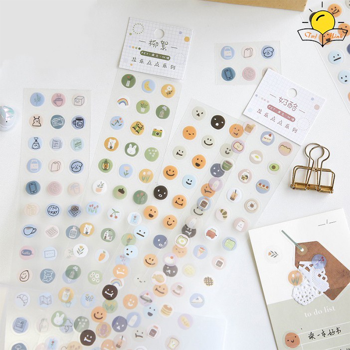 Bộ 57 sticker tròn icon dễ thương, miếng dán icon cảm xúc/ đồ ăn food