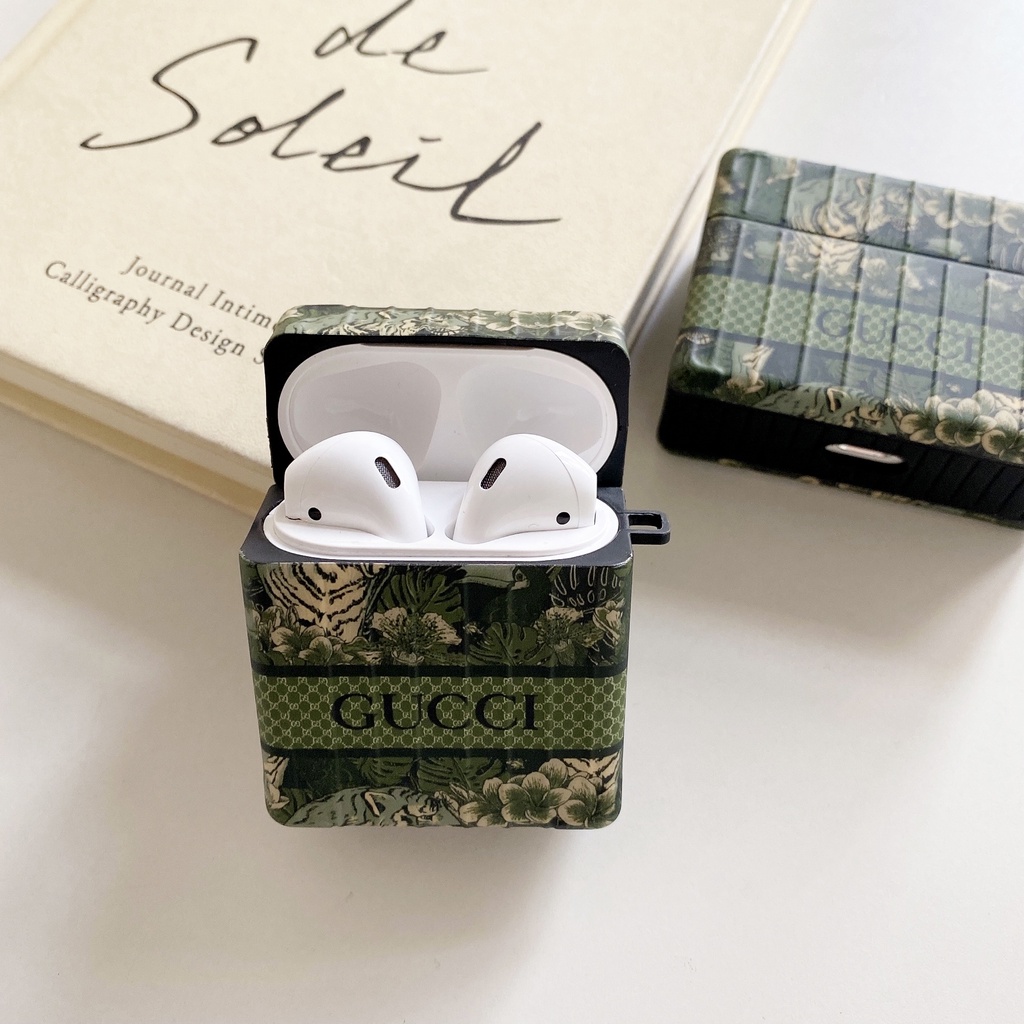 Vỏ Bảo Vệ Hộp Sạc Tai Nghe Bluetooth AirPods 3 / Pro Họa Tiết Logo Gucci Hình Hổ Màu Xanh Lá Thời Trang