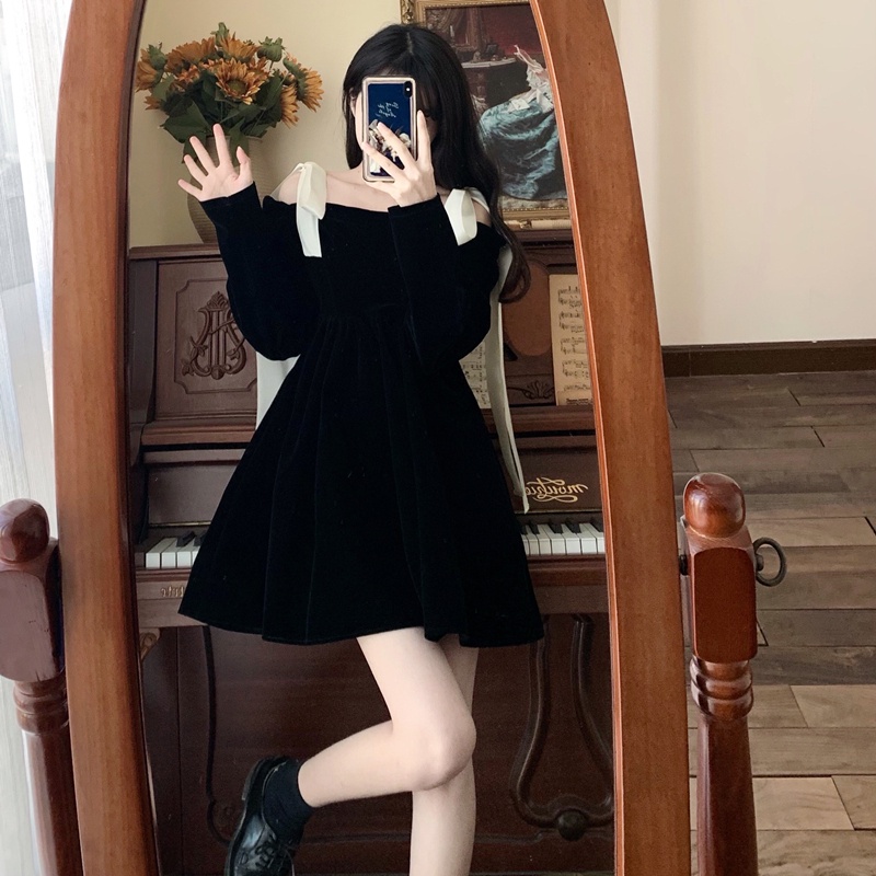 Đầm IELGY hai dây thắt nơ eo phong cách Pháp cổ điển thời trang cho nữ