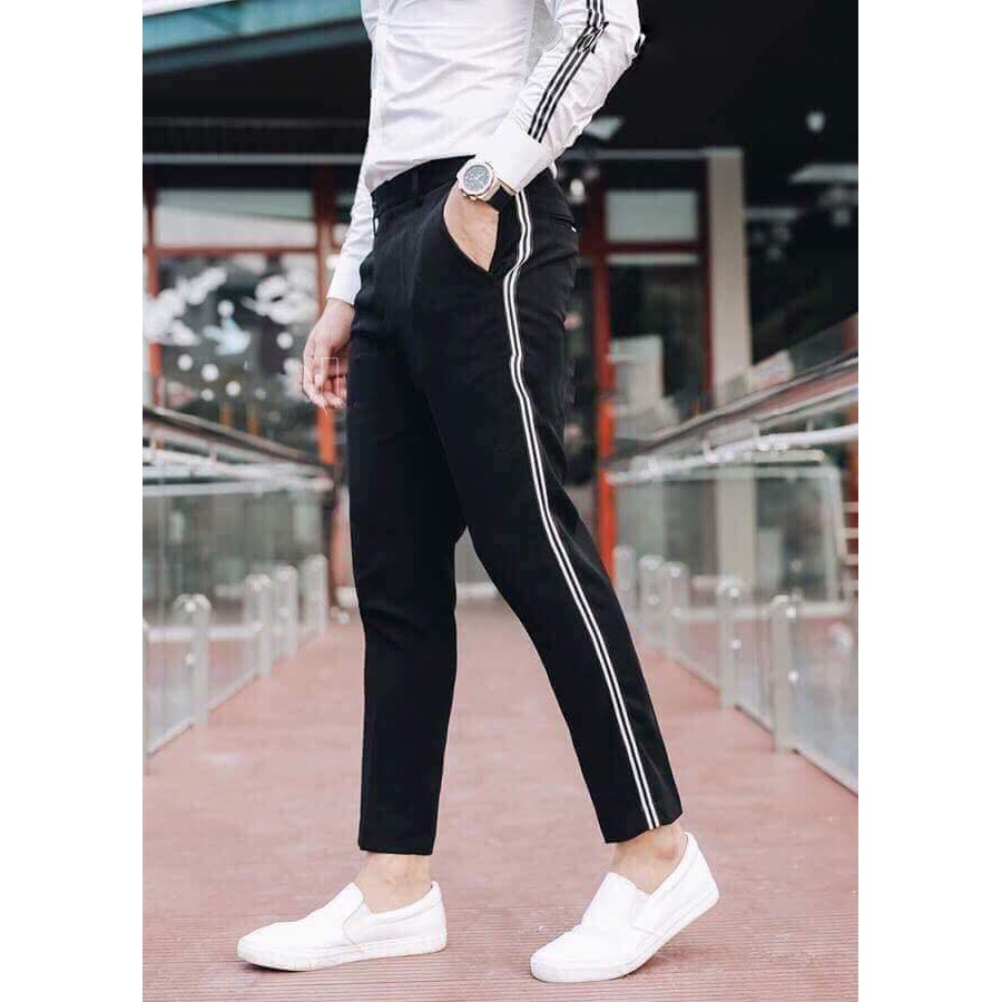 Quần Tây Nam Đen Kẻ Trắng