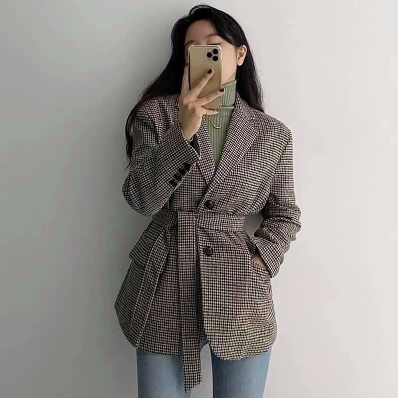ÁO DẠ VEST BLAZER KẺ KÈM ĐAI CAO CẤP HAI LỚP DÀY DẶN SIÊU CHẤT LƯỢNG