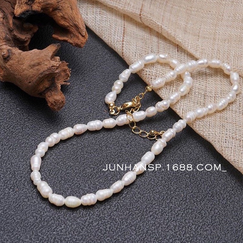 Chuỗi đeo cổ hạt hình gạo 3ly hạt rằn dị