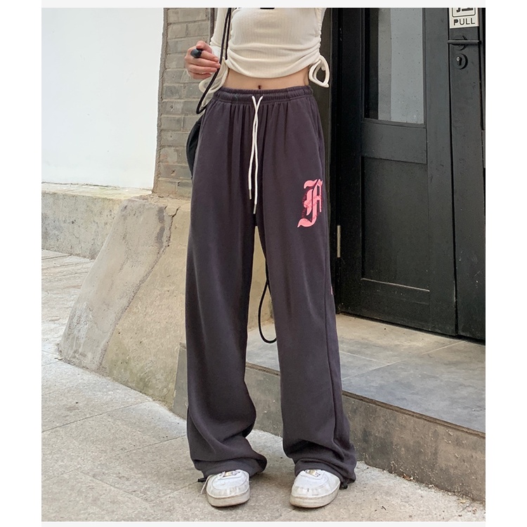 Quần Thể Thao Rút Dây In Họa Tiết Phong Cách Retro Mùa Thu Mới Cho Nữ