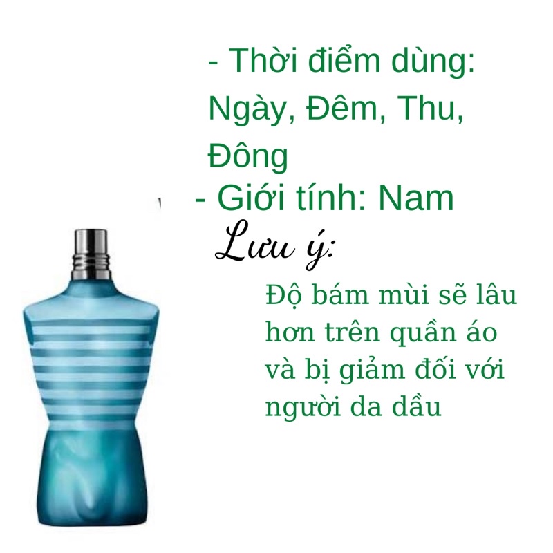 Nước hoa nam Je.an Pe.au Gaul.tier Le Male le, Le Male, Le beau mẫu chiết dùng thử 2ml,5ml,10ml,20ml chính hãng
