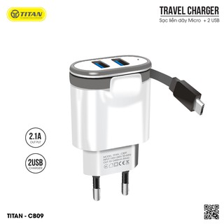 Củ Sạc Liền Dây 2 Cổng USB TITAN CB09