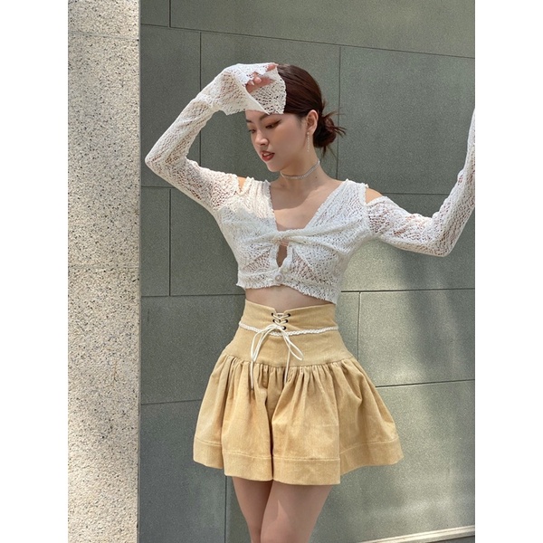 Áo hở vai tay dài Croptop ren len gợi cảm cá tính LaCharme - Eddy top