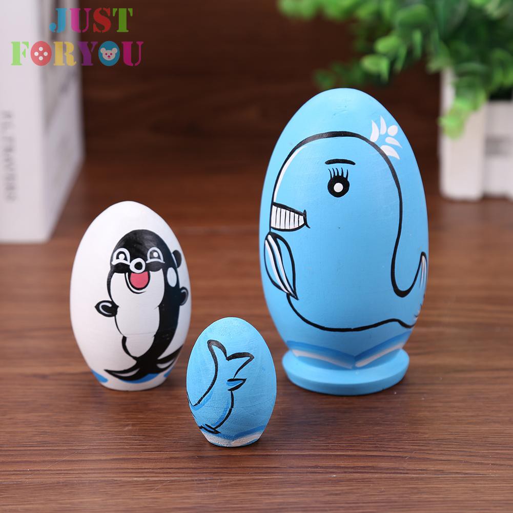 Đồ Chơi Búp Bê Nga Matryoshka Bằng Gỗ 5 Lớp Vẽ Tay Hình Cá Voi Xanh Kiểu Dân Tộc