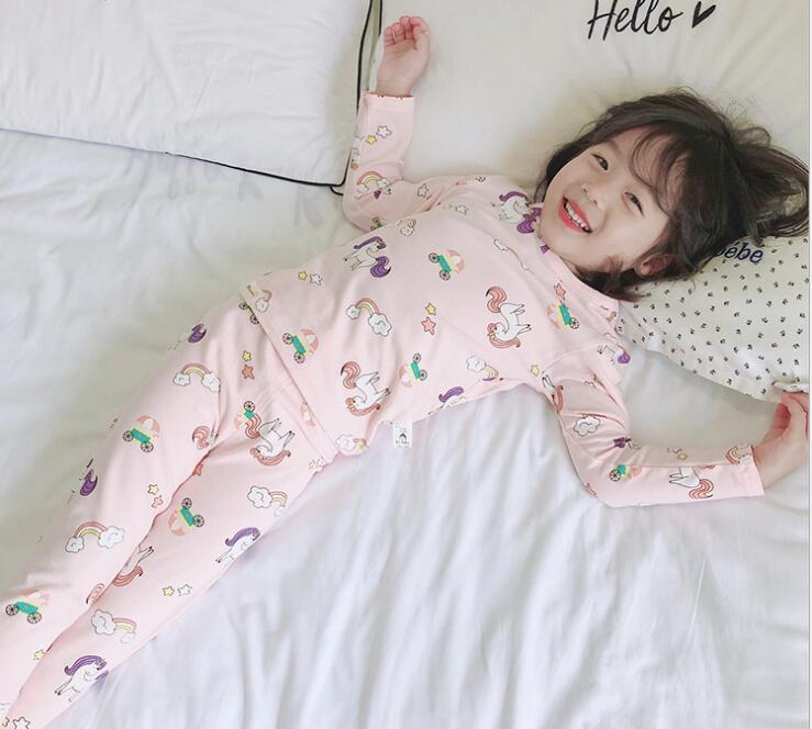NNJXD Bộ Đồ Ngủ Pijama Gồm 2 Món In Họa Tiết Kỳ Lân Cho Bé Gái