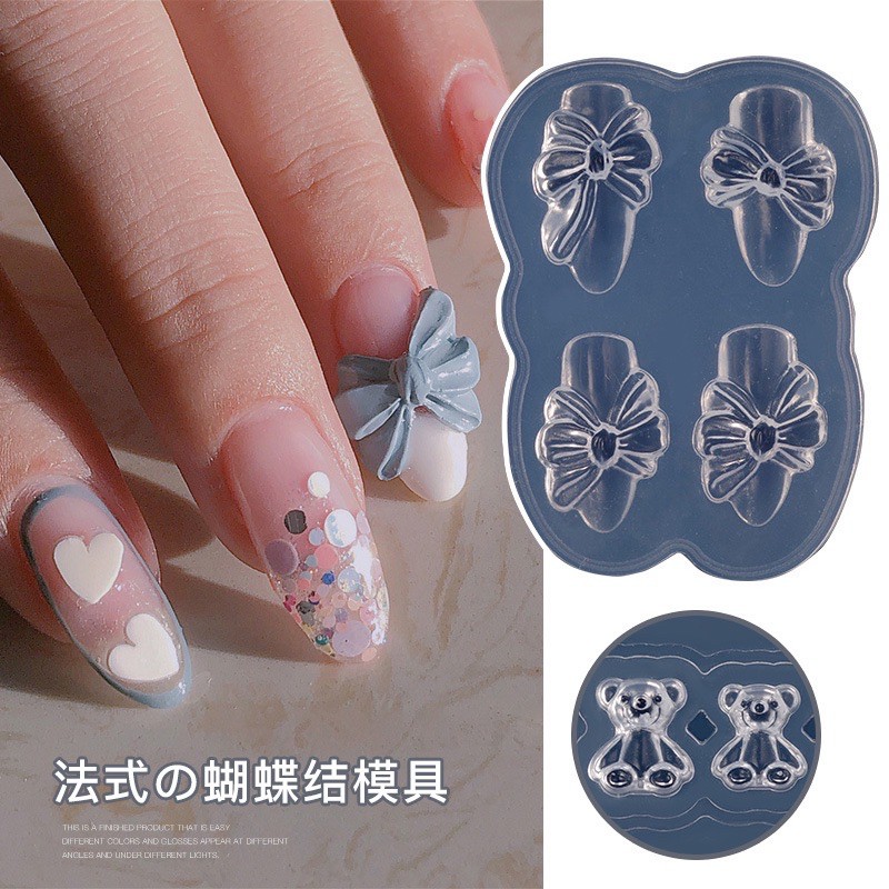 khuôn silicon nail trang trí móng hình gấu nơ hoa các mẫu đẹp
