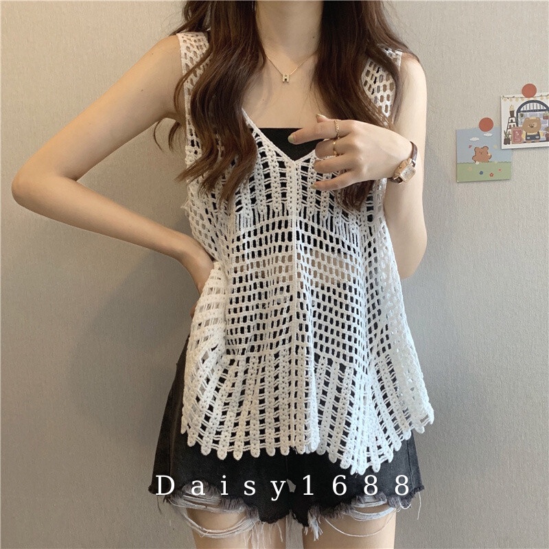 Áo Lưới Dệt Kim Khoét Lỗ phong cách retro, Daisy1688