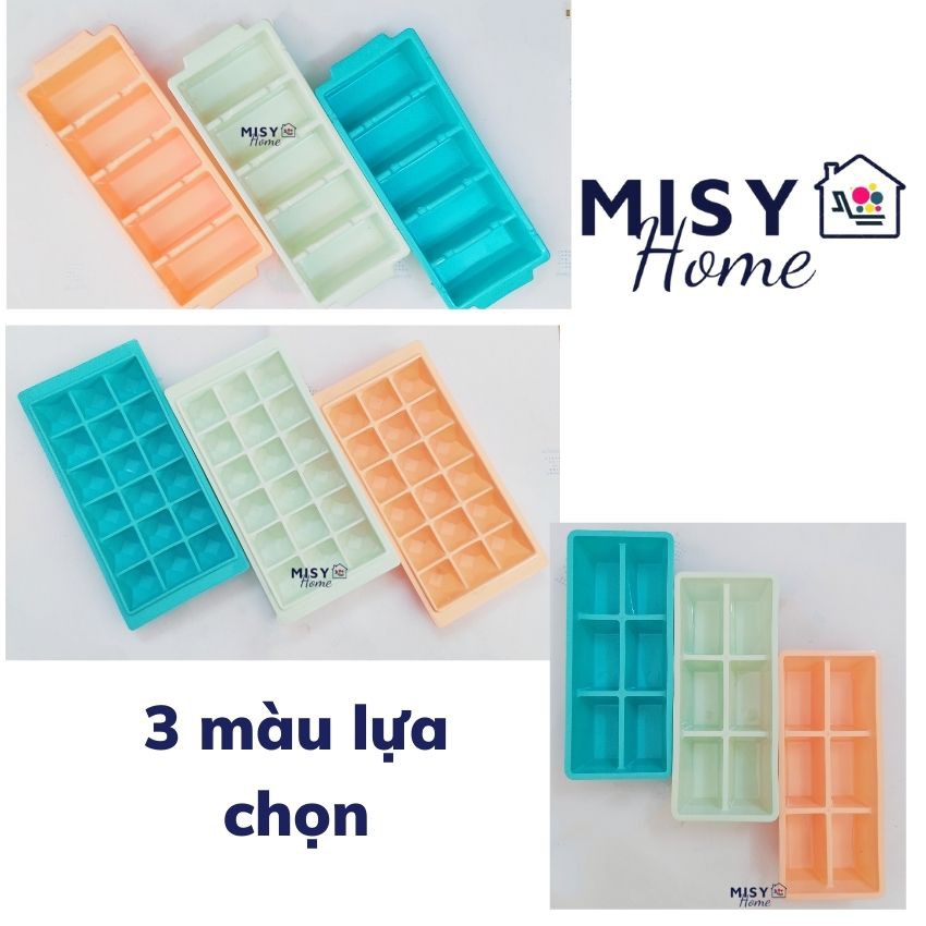 Khay làm đá 5 6 18 viên bỏ tủ lạnh hình chữ nhật kim cương dễ lóc dễ lấy chống dính làm đá viên thạch rau câu Misy home