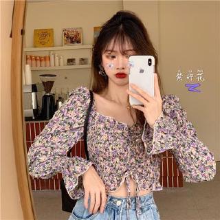 Áo Croptop Cổ Vuông In Họa Tiết Hoa Xinh Xắn Dành Cho Nữ 2020