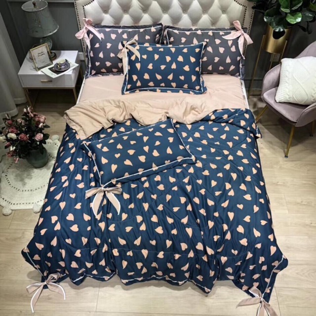 Bộ chăn ga vỏ gối Cotton lụa Hàn