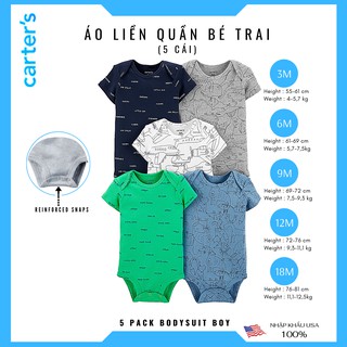 [Chính Hãng] Combo 5 cái Áo Liền Quần Carter's Bé Trai,Airplane Bodysuite ,3M,6M,9M,12M.18M,100% Cotton, Nhập Khẩu Mỹ.