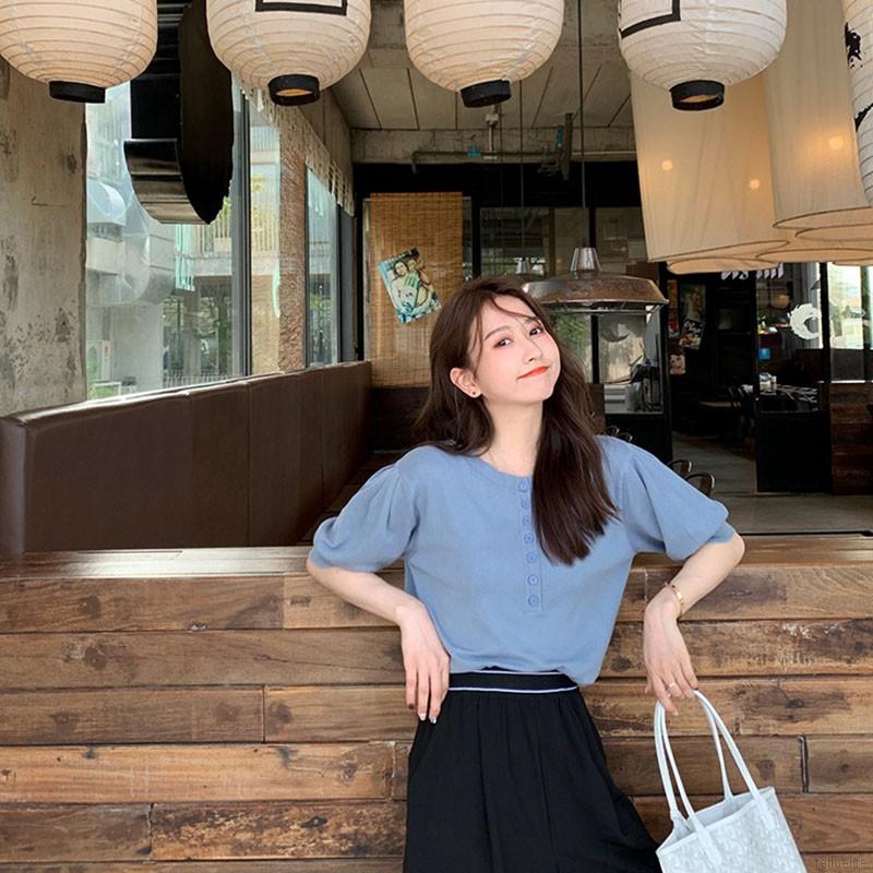 Áo thun nữ tay ngắn cổ tròn màu trơn