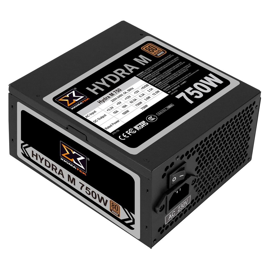 Nguồn máy tính XIGMATEK HYDRA M 750 (EN44221) - 80PLUS BRONZE, 100% CÁP RỜI - DẠNG DẸT