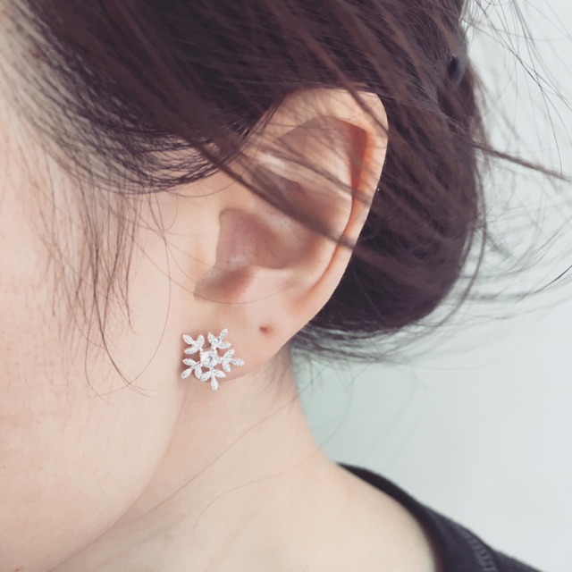 Khuyên tai bạc nữ TLEE hoa tuyết xinh xắn TleeJewelry B0153