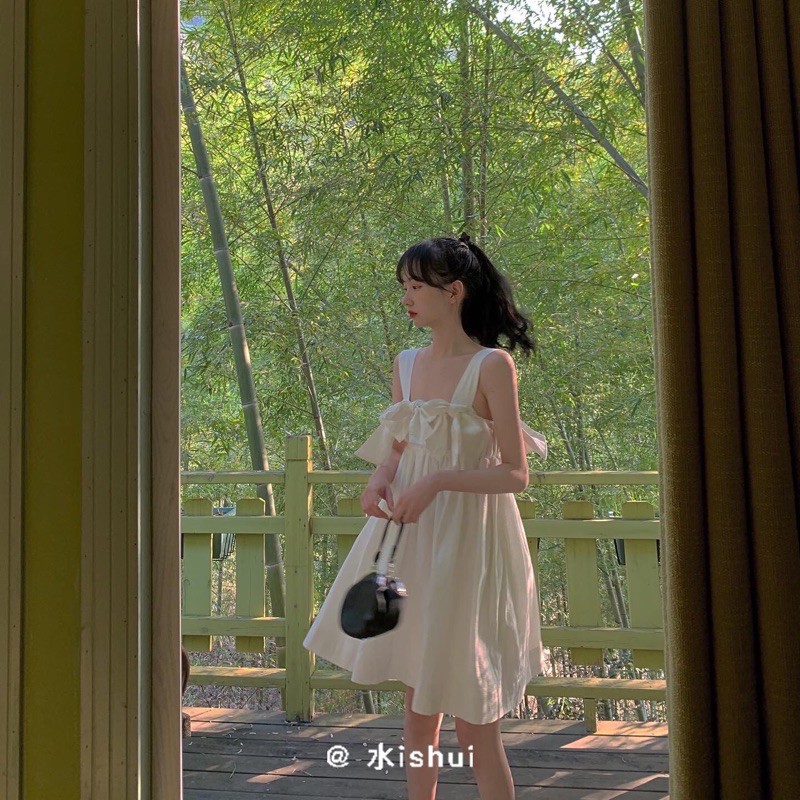 [Siêu Hot] Váy 2 Dây Trắng Nơ Ngực  Dáng Xoè, Đầm Nữ Trắng Bánh Bèo Siêu Xinh Có Ảnh Thật Kèm Video | BigBuy360 - bigbuy360.vn