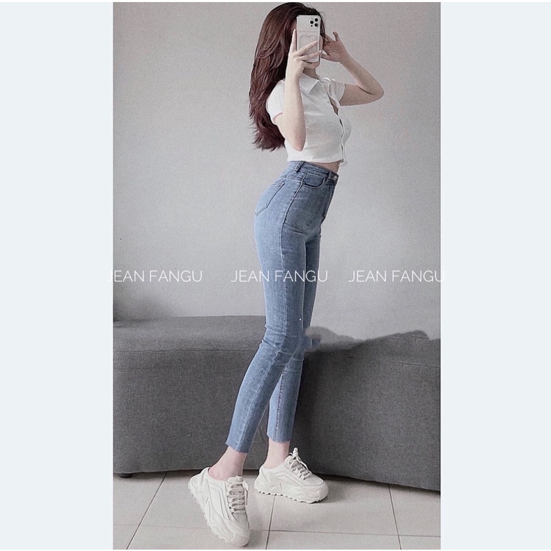 Quần jean skinny túi trước vuông phong cách Hàn Quốc , quần bò ôm giãn cạp cao hách dáng chất đẹp by Jean Fangu Cao Cấp